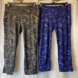 Athleta Women Relay Capri Pocket Leggings Retired Print Blue Black Set Of 2 Sz M